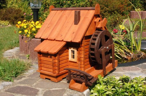 Deko-Shop-Hannusch Grand moulin à eau décoratif en bois style maison en rondins