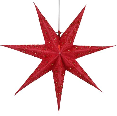 Faltbarer Advents Papierstern, 60 cm, hochwertig, Platon 7 rot | Handgefertigter Papierstern mit Silberbronze, stimmungsvolle Deko, TÜV geprüft, einfache Montage.
