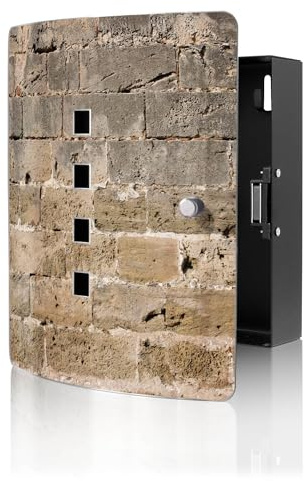 banjado Design Schlüsselkasten aus Edelstahl für 10 Schlüssel - Schlüsselschrank zur Schlüssel Aufbewahrung 24 x 21,5 x 7cm groß mit praktischem Magnetverschluss - Motiv Steinwand Antik
