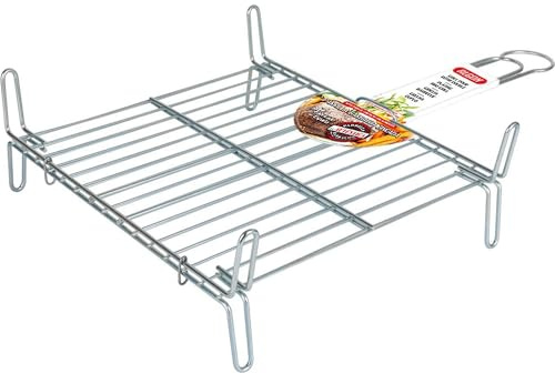 Algon | Parrilla Barbacoa 35x35 Acero Inoxidable Zincado Gris Metalizado con Cierre de Seguridad - Parrilla Ideal para Asar Carnes y Verduras Resistente y Duradera para Exterior