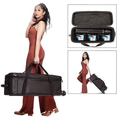 Studio Equipment Trolley Carry Case 31.5 Inches with Straps Padded Compartment Wheel for Tripod Light Stand Strobe Light Umbrella Flash Photography