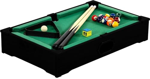 GAMES PLANET Mini Pool Billardtisch Nano inkl. Zubehör (2 Queues, Kugeln, Dreieck, Kreide), 3 Dekore, Maße: 51 x 31 x 10 cm