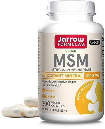 Jarrow Formulas MSM 1000 mg - 200 Veggie Capsules - Methylsulfonylmethane - Source of Sulfur - Dietary Supplement Supports & Strengthens Joints - Up to 200 Servings