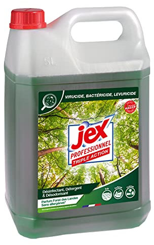 JEX Professionnel - Triple Action - Nettoie, parfume et désinfecte - Multi usages - Contact alimentaire - Sans allergènes - Parfum Foret des Landes - 5L - Fabrication française