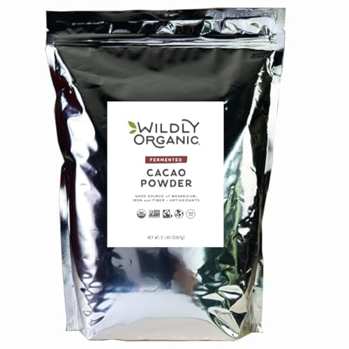 Wildly Organic Fermented Cacao Powder 80 Oz, 5 lb Bag - Organic, Non-Alkalized, Minimally Processed, High in Antioxidants, Raw, Fair Trade, Non-GMO, Kosher, Vegan, Premium Rich Chocolate Flavor - Perfect for Skin, Smoothies, Yogurt, Oatmeal, Chocolate, Fudge, Baking, & Hot Cocoa