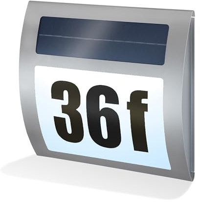 esotec Solar Hausnummer beleuchtet Coldwave, kaltweiß, Hausnummernschild, Dämmerungsschalter, LED Wandleuchte, Hausnummernleuchte, Edelstahl, Metall, IP44, wetterfest, außen, 102036