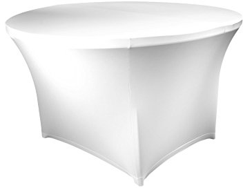 Expand Tischhusse, Tischcover Rund Weiß - Tisch Husse, Cover als Tischdecke - 120cm Durchmesser - Geschlossen - Stretch