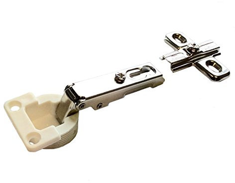 Merriway BH04754 Slide-On Kitchen Cabinet Wardrobe Hinge, Cruciform Plate Zinc Plated with White Cup, Full Overlay 26mm 95 Degree