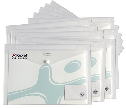 Rexel - Raccoglitore a portafoglio in plastica trasparente formato A4, con tasca frontale per biglietti da visita, confezione da 50