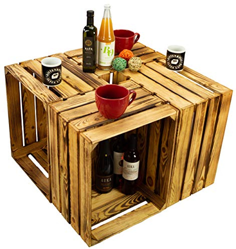 4 Stück Neue flambierte/geflammte Obstkisten Schultz (BF) ca 50 x 40 x 30cm Apfelkisten Weinkisten aus dem Alten Land