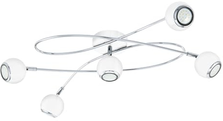 EGLO LED Deckenlampe Locanda, 5 flammige Deckenleuchte, Deckenstrahler aus Metall, Wohnzimmerlampe in Weiß, Chrom, Spots inkl. GU10 Leuchtmittel, warmweiß