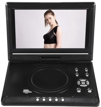 Tragbarer DVD-Player für Kinder, Drehbarer 9 Zoll Tragbarer LCD-Breitbild-DVD-Video-Player, intelligente Stromausfall-Speicherfunktion, 270 Grad-Drehung, FM-Radio-Spiel SD-USB-AV-CD-VCD (EU)