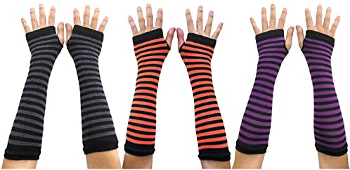 SYAYA Gestreifte lange fingerlose Handschuhe für Damen, gestrickte Armstulpen für Punk-Rock/Cosplay/Goth/Weihnachtsfeier WM-S-G5, Y Halloween Hot Serie, Einheitsgröße
