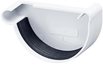 INEFA Tapa de canalón semicircular, izquierda 125mm Blanco PVC | Fondo de canalón para sellado rápido por sujeción; evita fugas sin soldar; material duradero, alta resistencia UV.