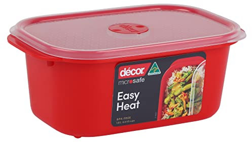 Décor Microsafe 1.6L Microwavable oblong food container Microwave, freezer, dishwasher AND safe BPA Free with air release vent and handles Master microwave cooking and reheating with Microsafe. Red