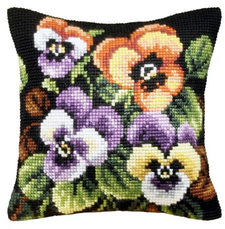 Orchidea Stickset für Kissen, Motiv Stiefmütterchen 3, 40 x 40 cm