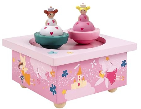 TROUSSELIER - Princess Sisters - Dancing Music Box - Perfect Newborn Gift - 2 Removable Figurines - Simple Operation - Beautifull Dreamer Music - Pink