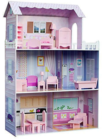 Olivias Kleiner Weltriesenpuppenhaus, großes Holzpuppenhaus mit Möbeln und Accessoires, 3 -stöckiges Puppenhaus für Kinder, Puppenhaus für 12 Puppen, 3 Jahre + | Anwesen, Spielzeug