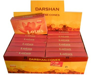 Cônes d'encens Darshan Parfum Lotus 12 boîtes avec coupelle pour cône d'encens