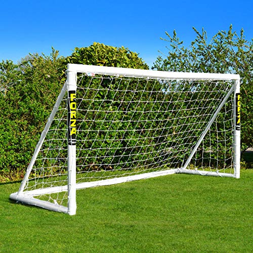 FORZA Fußballtor 2,4 m x 1,2 m – Robustes uPVC Tor für Garten & Training | Wetterfestes Jugendtor mit Netz, Clips & Erdanker – Einfacher Aufbau ohne Werkzeug