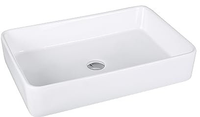 Art-of-Baan® Keramik-Handwaschbecken mit Ablage I großes Waschbecken mit Lotus-Effekt I Handwaschbecken in Weiß I DIN Hahnloch & DIN Abfluss I Aufsatzbecken I Maße: 610 x 410 x 115 mm