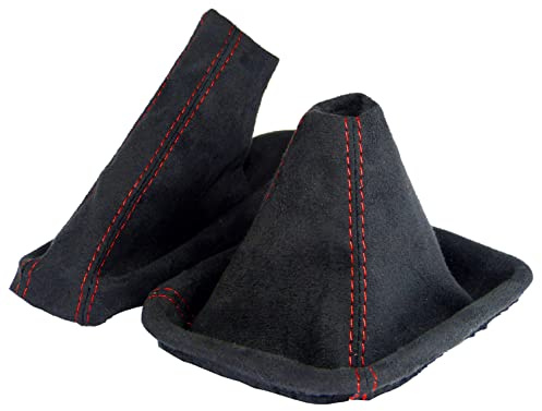Schaltsack für BMW 3er e46 Set mit Handbremsmanschette - Bj. 1998 - 2007 - Schwarz - Rot - Schaltmanschette Manschette für Schaltung & Handbremse Handbremssack - Abdeckung Feststellbremse - A0097