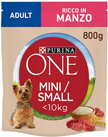 PURINA ONE Mini Small Crocchette per Cani Adulti Ricco in Manzo 8 Sacchi da 800g