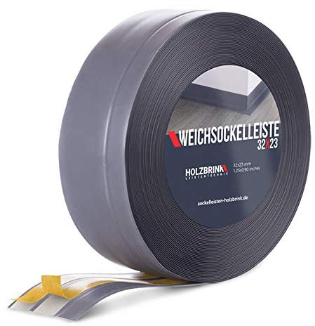 HOLZBRINK Rodapie PVC adhesivo 32x23mm, 5 m | Rodapie flexible para el acabado de encimeras cocina, muebles baño | Perfil PVC | Color: gris oscuro