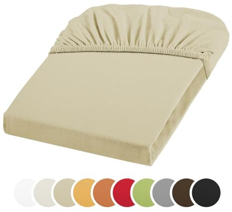 sleepling 196016 Jersey Stretch Spannbetttuch Spannbettlaken | Blickdicht | Baumwolle mit 3% Elasthan | Rundumgummizug | 30 cm Steg | Ökotex | waschbar 60 Grad | 180 x 200-200 x 220 cm, beige