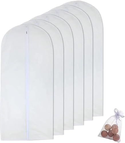 HomeClean Hängender Kleidersack für die Aufbewahrung 60cm x 140cm Langer Reisekostüm Robuster, reißverschlussfester Kleidersack Packung mit 6 Motten-Zedernbällen