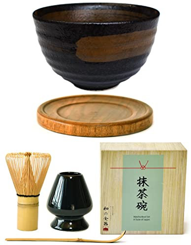Matcha Set Brown Matcha Bowl Ceramic Matcha Bowl Matcha Whisk Set Black Traditional Porcelain Kit APEX S.K. Matcha Whisk Set Japanese Tea Tools Porcelain Chawan