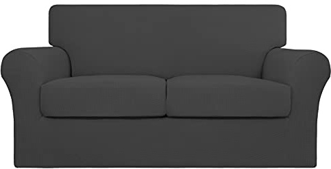 Easy-Going Couch Cover, Stretch Loveseat Cover with 2 Cushion Covers, Washable Spandex Jacquard Fabric, Elastic Furniture Protector for Pets, Kid (Medium, Dark Gray)