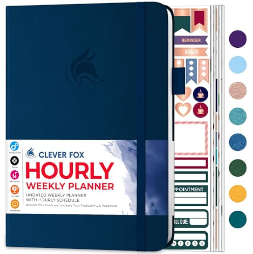 Clever Fox Planer Zeitplan - undatierter Wochen- & Monatsplaner mit Zeitschlitzen, Terminbuch & Tagesorganizer, A5 (Dunkelblau)