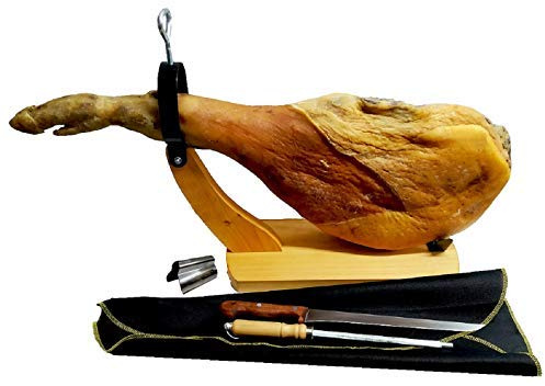 Jambon Duroc Serrano (7kg -7.5kg) + Support Jambon Gondole + Couvercle Jambon + Couteau et Aiguiseur | Degusta Teruel