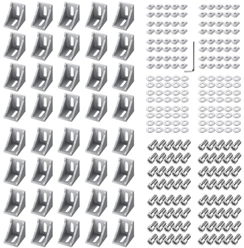 EYPINS 40x Befestigungsmaterial, Aluprofil 40x40 40x80 Nut 8 Aluminium Raster Streben Winkel Befestigung Wandhalter Eckwinkel Eckstrebe Stangenprofil Strebenprofil Nutprofil für DIY-Projekt 3D-Drucker