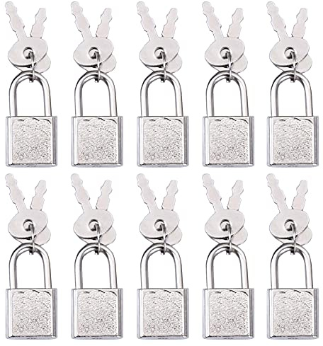 10 Pcs Vintage Style Cute Square Padlocks Antique Style Luggage Locks Metal Mini Padlocks for Diary Book, Storage Box, Bags