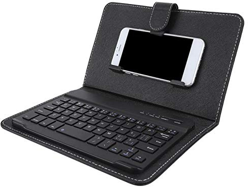 VBESTLIFE Teclado español, Teclado español inalámbrico Bluetooth con Funda Protectora de Cuero, Universal para teléfono móvil de 4.5-6.8in