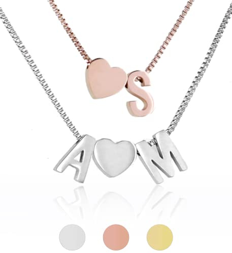 Personalisierte Buchstaben Damen Halskette Choker aus Edelstahl Namenskette | Karabinerverschluss 45cm + 5cm Extra | Alphabet A-Z | Klassischer schmuck Herz Kette als Geschenk für Freundin