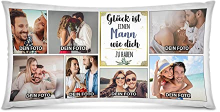 Print Royal Kissen selbst gestalten XXL - mit 7 Fotos Bedrucken - Glück ist einen Mann wie Dich zu haben - Geschenk Valentinstag Geburtstag Weihnachten - Fotokissen in XXL inkl. Füllung, 80x40 cm