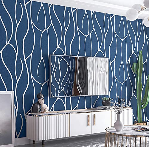 Rouleau de papier peint intissé texturé en relief pour chambre à coucher, salon - Motif géométrique moderne - 9,5 x 0,53 m - 6 couleurs - Bleu marine