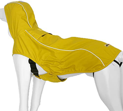 Hunderegenmantel Wasserdichter Regenmantel für Hunde mit Kapuze und Reflektoren Winddicht für Mittelgroße Große Hunde mit Verstellbarem Bauchgurt,Yellow,XS(Back:25.4cm)