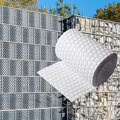 NYVI Polyrattan Sichtschutzstreifen Privafence Weiß 255 x 19 cm 6 Rollen (15,3 Meter) - SPARSETS - Sichtschutz für Doppelstabmatten Zaun - Premium Zaunsichtschutz
