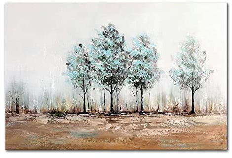 Mintura Kunstwerk, handbemalt, gelbe Erde und grüne Bäume, Wandkunst, Bild, Wohnzimmer, Acryl, Leinwand, Bürodekoration, Ölgemälde auf Leinwand (120 x 180 cm, ungerahmt)