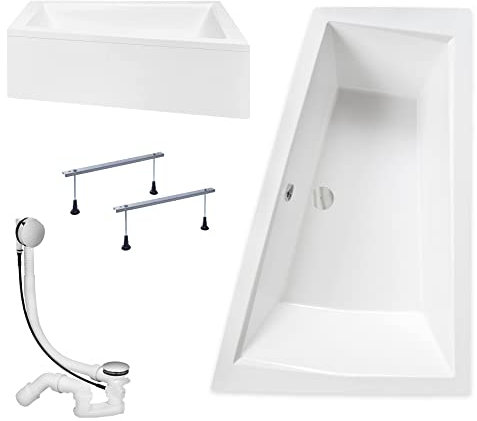 KOLMAN Badewanne Eckbadewanne Intima 180x125 Rechts mit Acrylschürze + Kompatibel Viega Ablauf & Füße