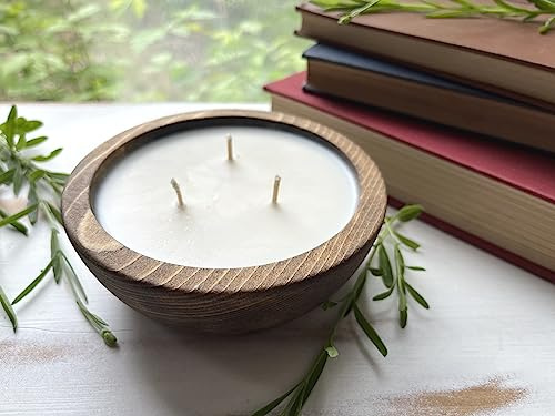 Bonneville Handmade Candles / 5 1/4 x 2 Hand Poured Wood Bowl Candle, 3 Wick/Dough Bowl/Up to 25 Hour Burn Time / 100% Soy Wax/Scented/Rustic/Holiday (Unscented)