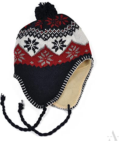 Générique Peruanische Mütze Marineblau gefüttert Fleece innen Einheitsgröße 56 58 cm ca. warm Traper neu kalt Winter gemischt Männer Frauen Ski Schnee Ref:1542B Pompon Marineblau
