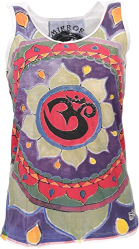 GURU SHOP Mirror Tank Top, Yoga-Top - Mandala OM/weiß, Damen, Baumwolle, Size:S