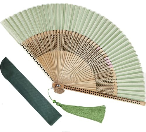 GFM® Bamboo and Silk Handheld Folding Chinese Hand Fans for Summer, Wedding, Party Favour - Mint Green- (FLSLK-MR-C-F78-MNTHR-ch)