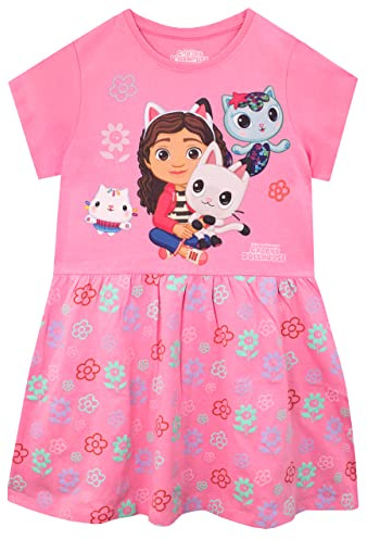DreamWorks Girls Gabbys Dollhouse Dress Kids Gabby's Floral Skater Dress Pink 5-6 Years
