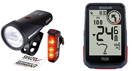 SIGMA SPORT - Aura 100 / Blaze LINK Set | Fahrradbeleuchtung vorne und hinten & ROX 4.0 Black | Fahrradcomputer kabellos GPS & Navigation inkl. GPS Halterung | Outdoor GPS Navigation mit Höhenmessung
